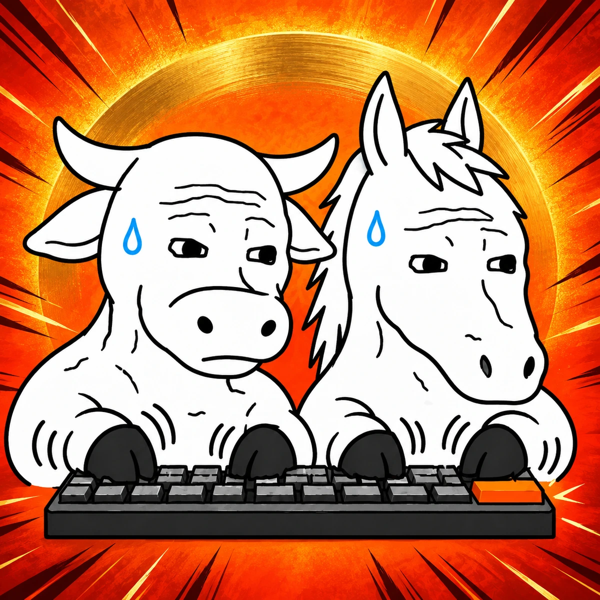 NIU the bull and MAJAK the horse urgently typing together